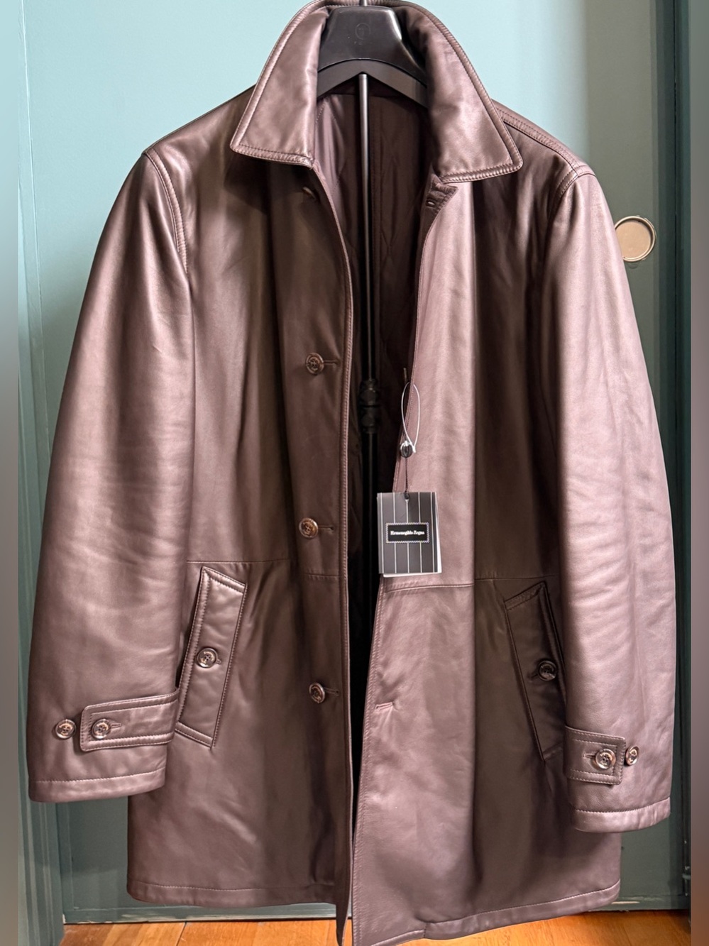 NWT ERMENEGILDO ZEGNA Reversible Leather Barn Jacket Car Coat Brown 54 L/XL $5K
